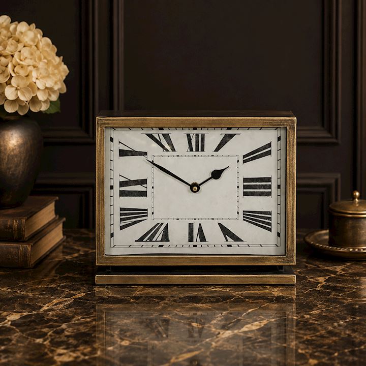 A/Q BRASS RECTANGULAR TABLE CLOCK 28x10x24cm